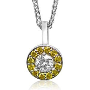 Diamond Halo Pendant Necklace Round 14k Gold 0.40